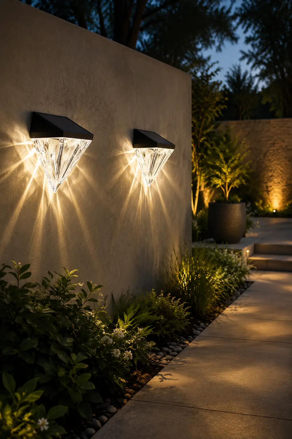 2PCS Geometric LED Waterproof Black Solar Wall Lamp Outdoor Wall Lights Fixture - Lumpaz
