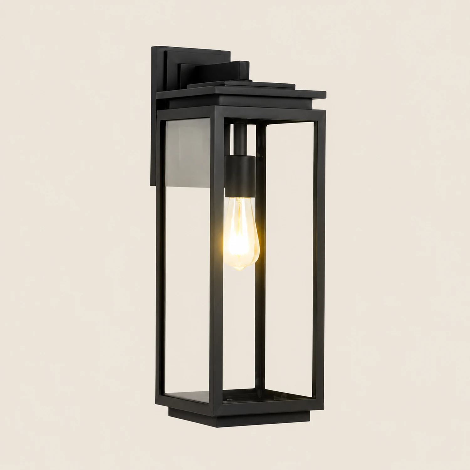 Waterproof Rectangular Glass Black Industrial Outdoor Wall Lamp Exterior Lights - Lumpaz