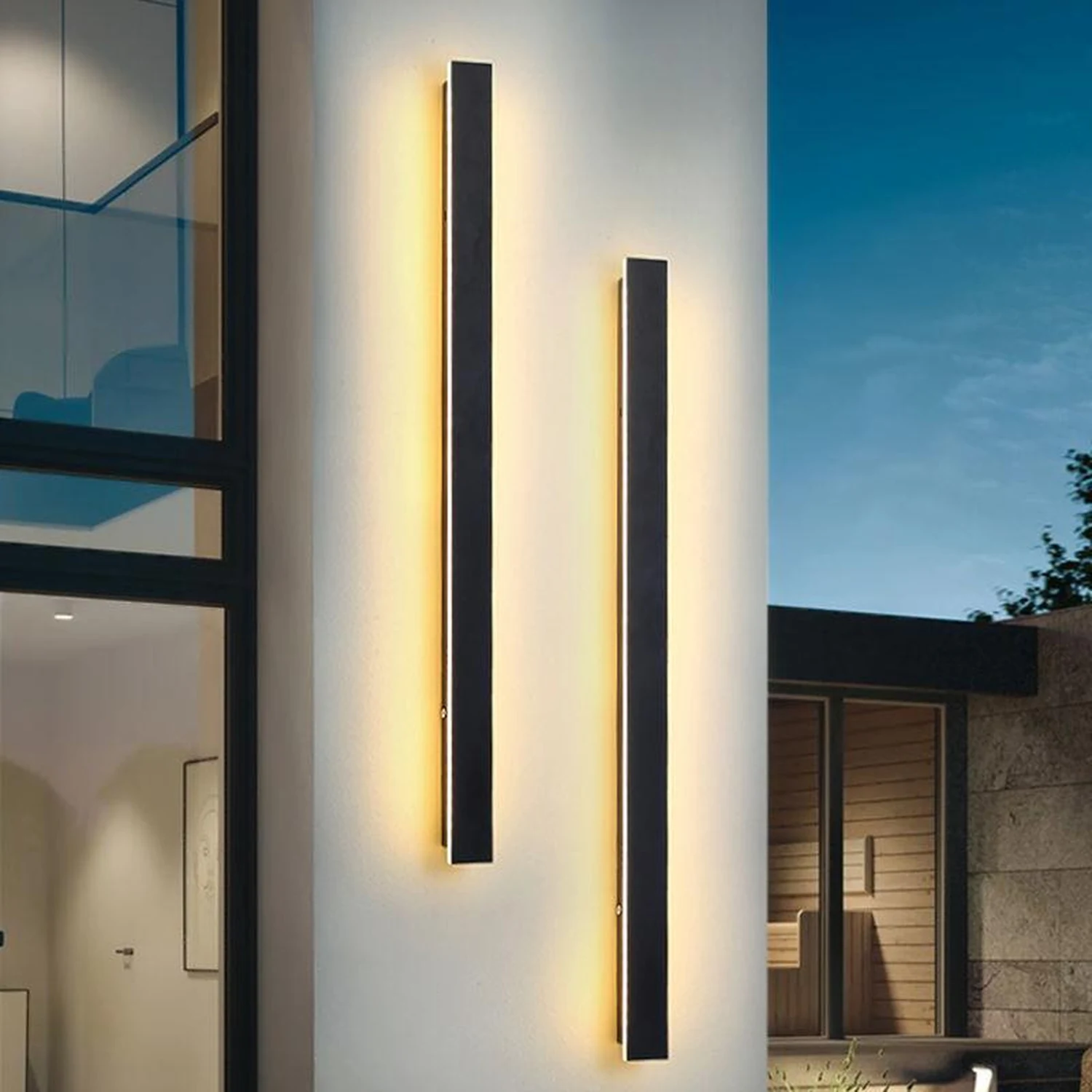 Outdoor Long Strip Waterproof Metal Black Modern Outdoor Wall Lights - Lumpaz