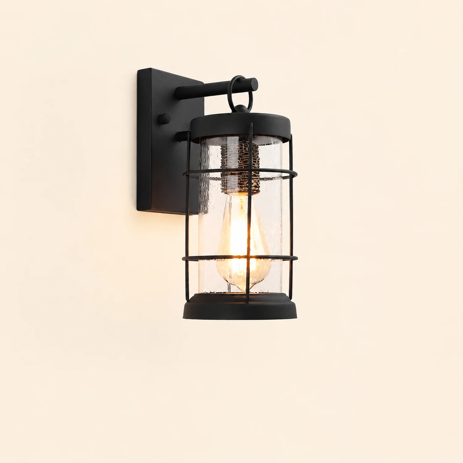Waterproof Iron Glass Lantern Black Retro Rustic Exterior Wall Lights - Lumpaz