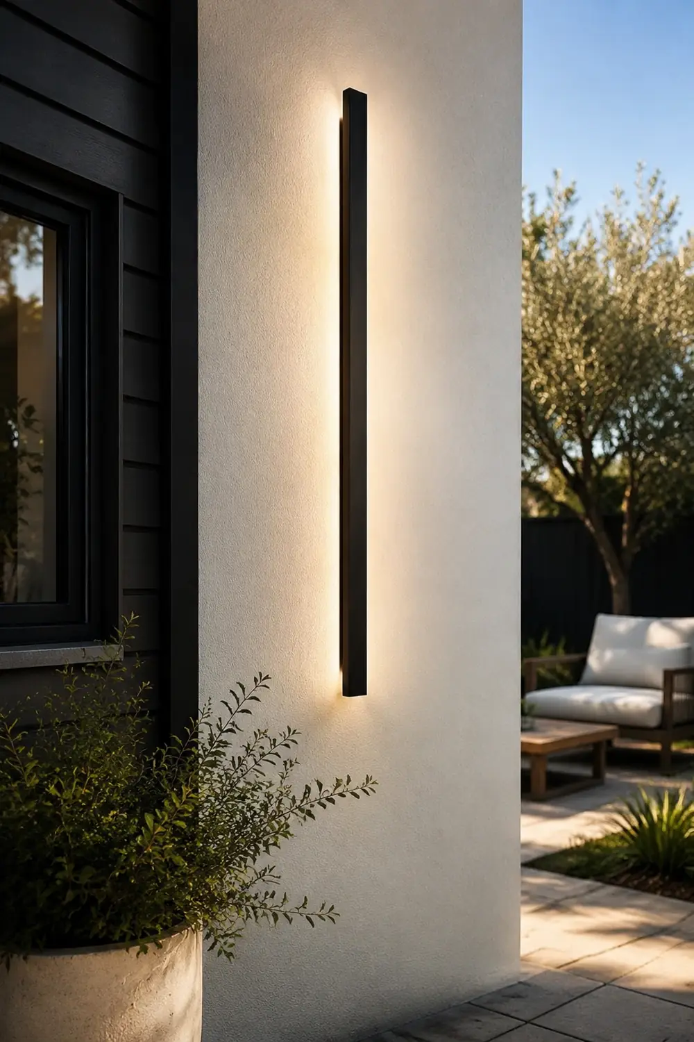 Minimalist Long Strip LED Waterproof Black Modern Solar Wall Sconce Lighting - Lumpaz