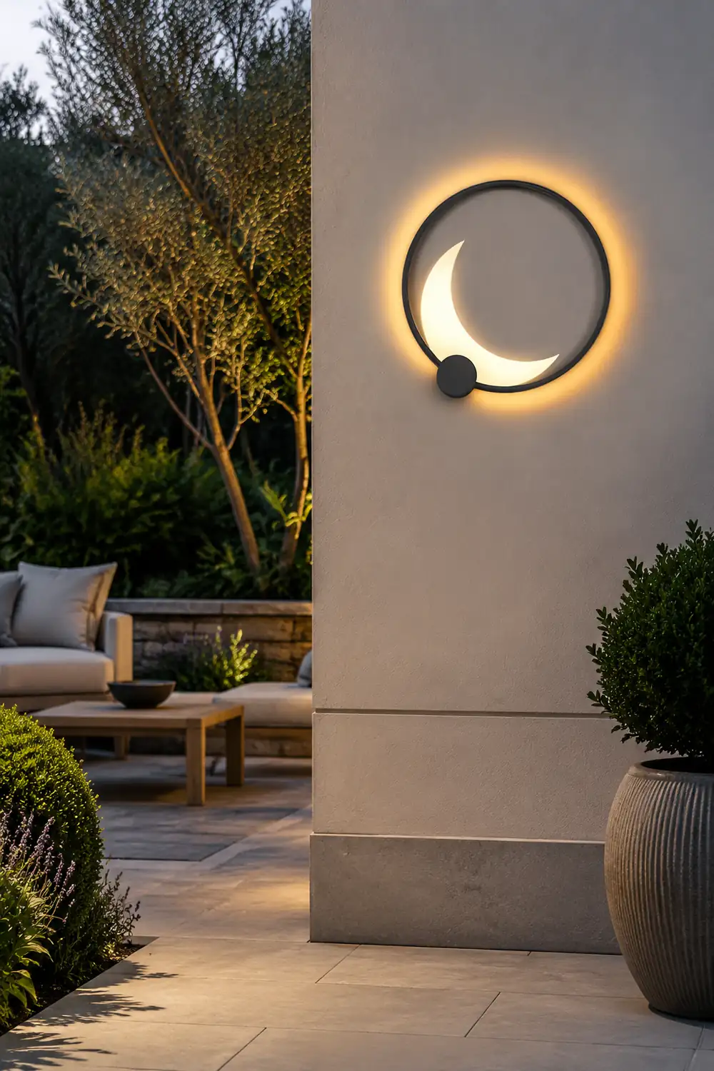 Round Moon Waterproof Black LED Wall Sconce Lighting Outdoor Wall Lamp - Lumpaz