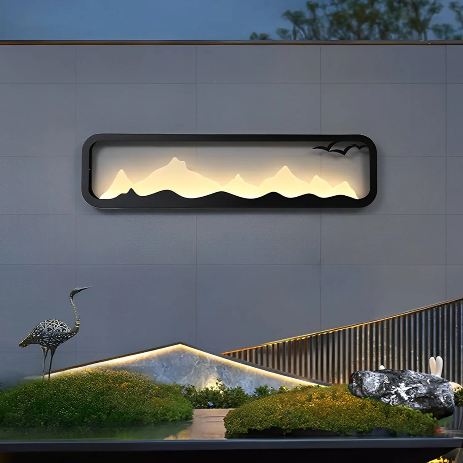Rectangular Mountain Scenery LED Waterproof Black Outdoor Wall Lamp - Lumpaz