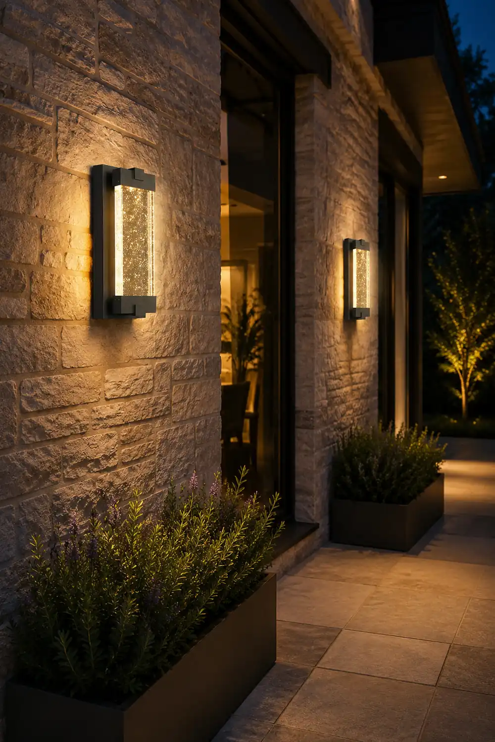 Rectangular Bubbles Crystal Waterproof COB Black Outdoor Wall Lights - Lumpaz