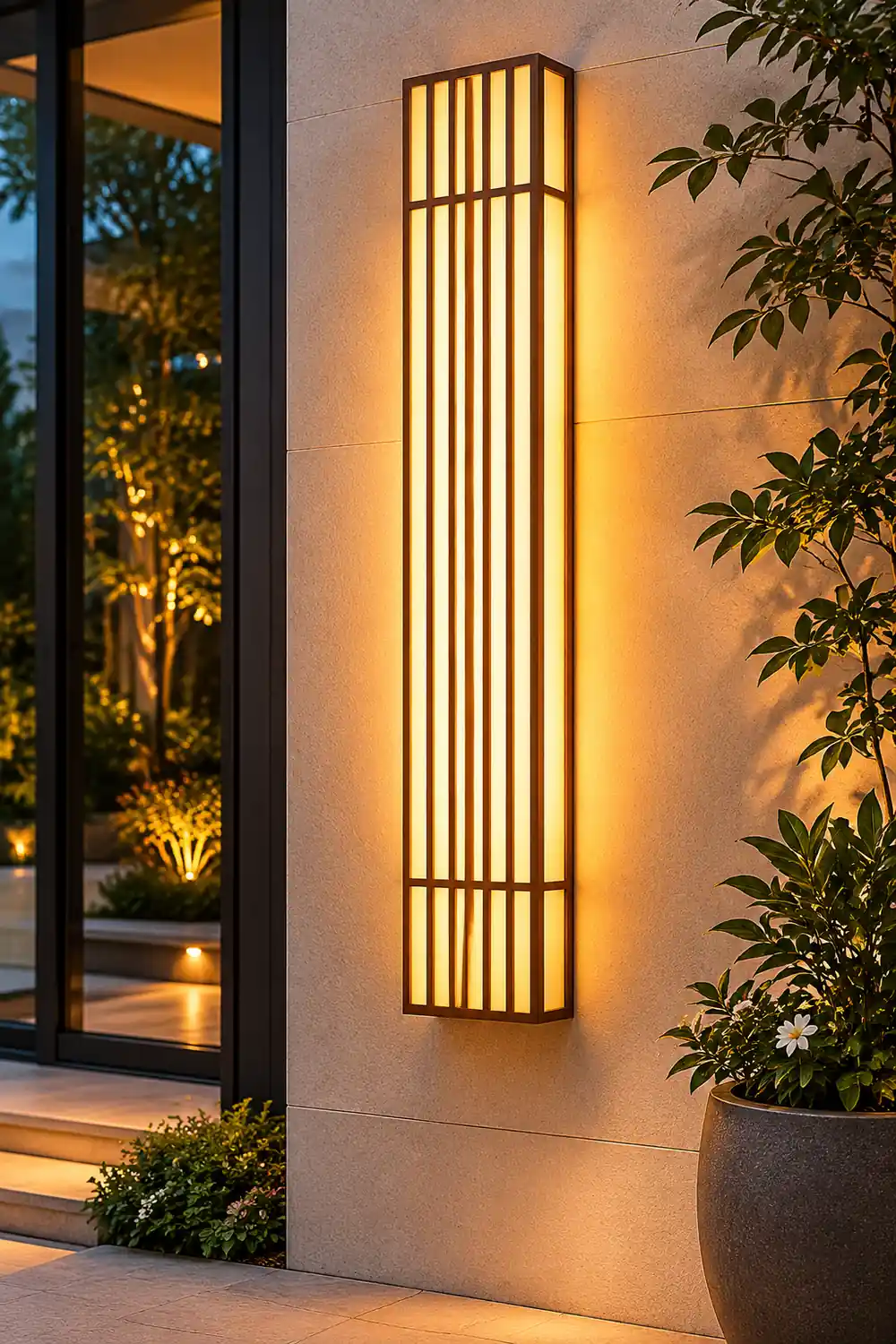 Retro Vertical Stripe Grid LED Waterproof Brown Outdoor Wall Lamp - Lumpaz
