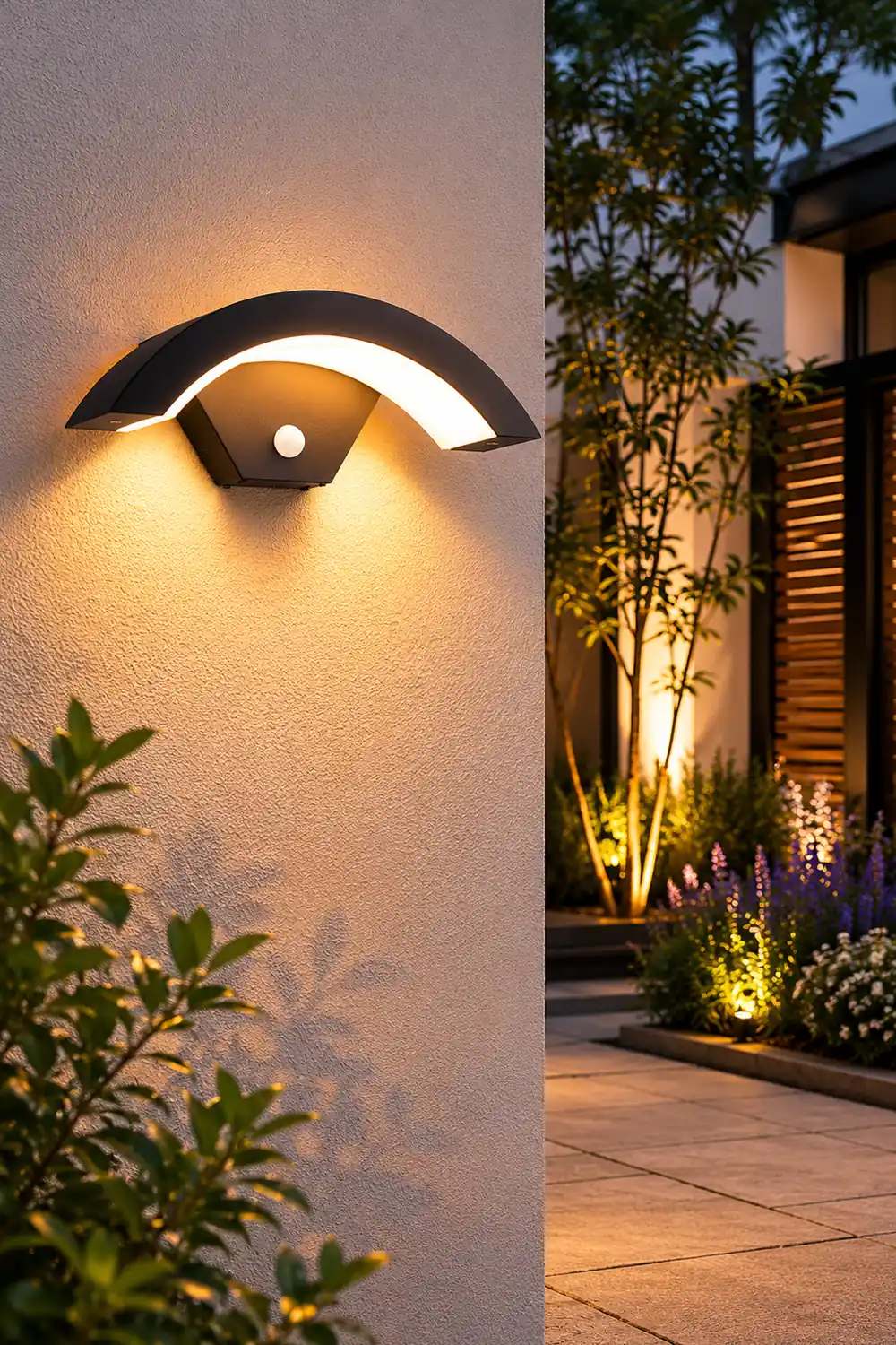 Creative Moon Curved Wall Sconce Motion Sensor Waterproof LED Wall Lamp Outdoor Indoor - Lumpaz