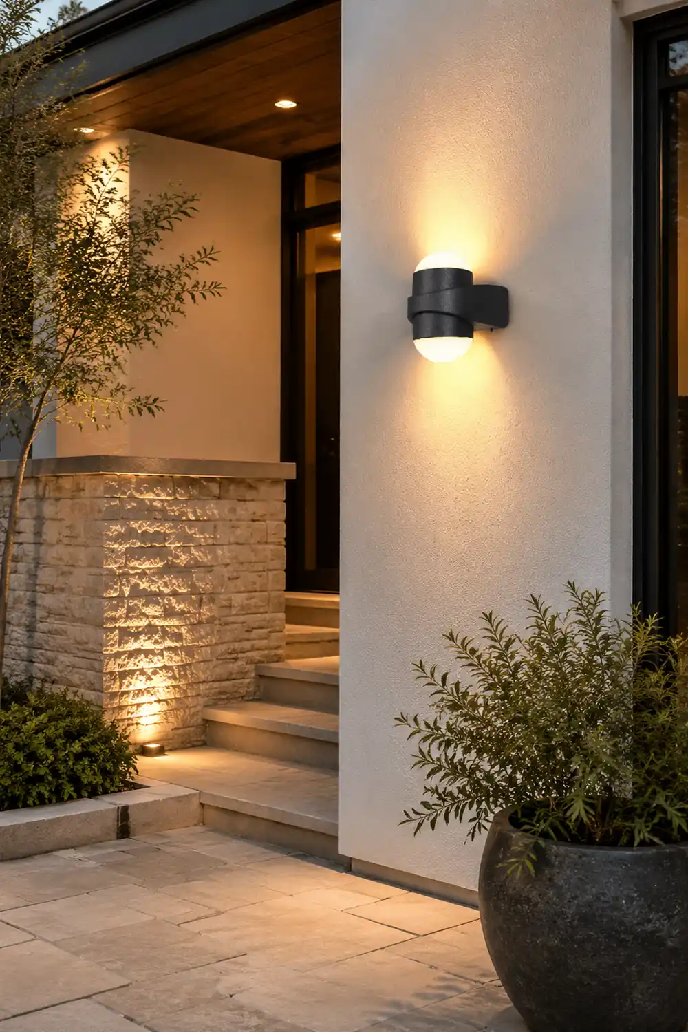 Round Waterproof LED Black Modern Up and Down Lights Outdoor Wall Sconces - Lumpaz