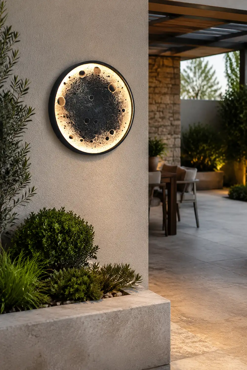 Round Moon Waterproof LED Modern Outdoor Wall Lights Fixture Wall Lamp - Lumpaz