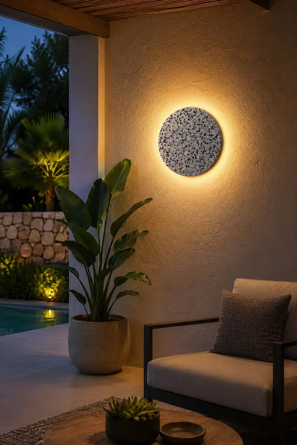 Circular Terrazzo Waterproof Minimalist Outdoor Wall Lights Porch Lights - Lumpaz