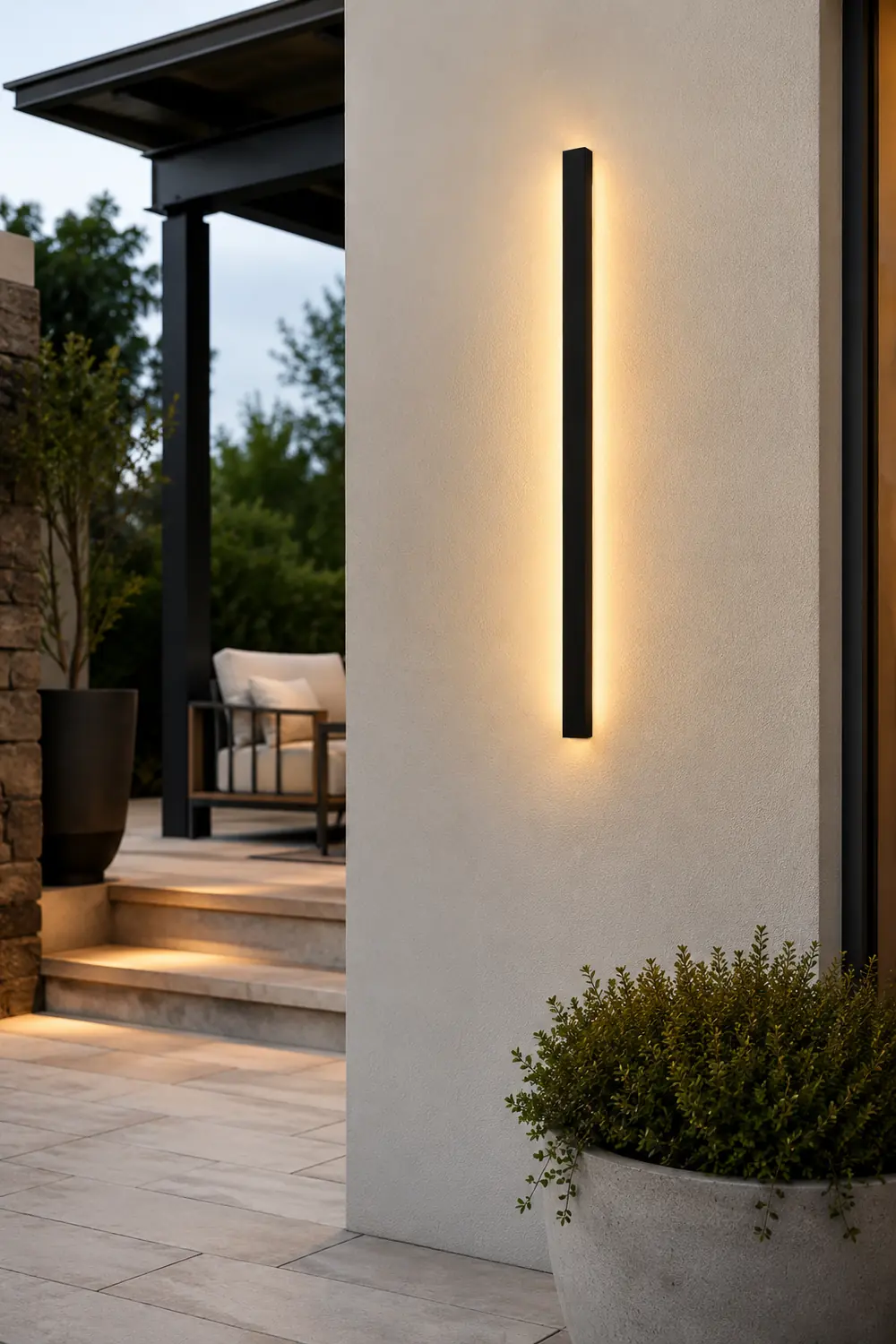 Minimalist Long Strip LED Waterproof Black Modern Solar Wall Sconce Lighting - Lumpaz