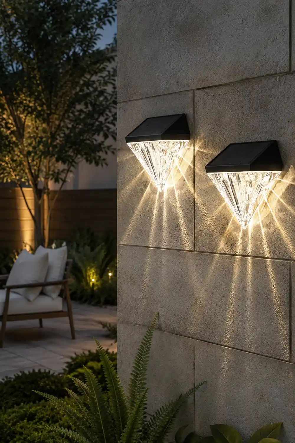 2PCS Geometric LED Waterproof Black Solar Wall Lamp Outdoor Wall Lights Fixture - Lumpaz