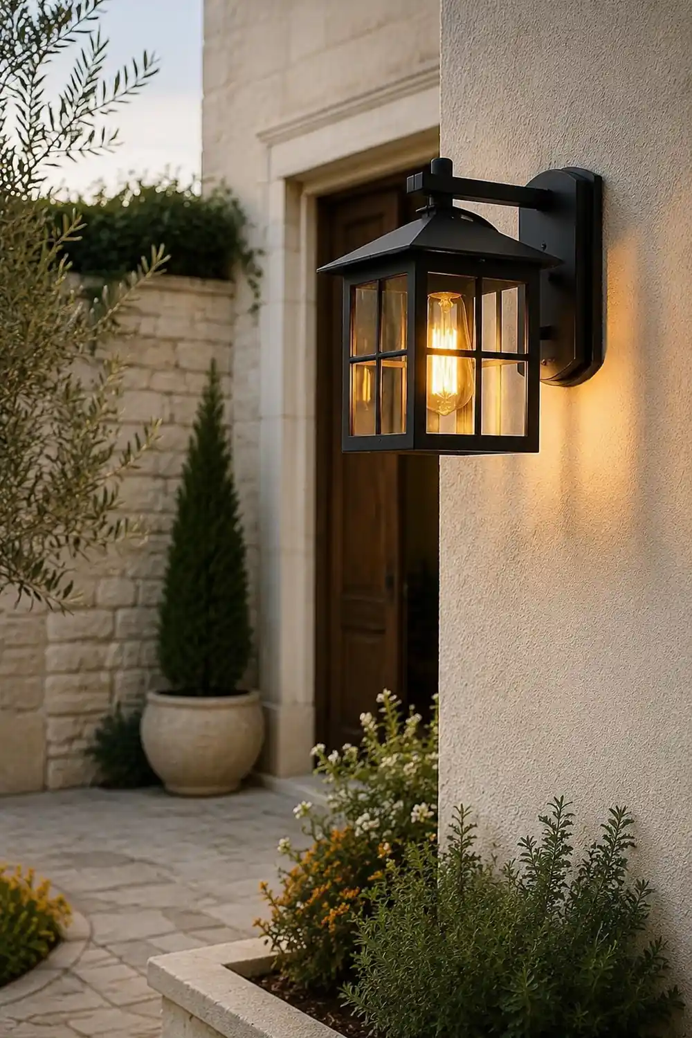 Antique Lantern Shaped Glass Waterproof Black Modern Wall Sconce Lighting - Lumpaz