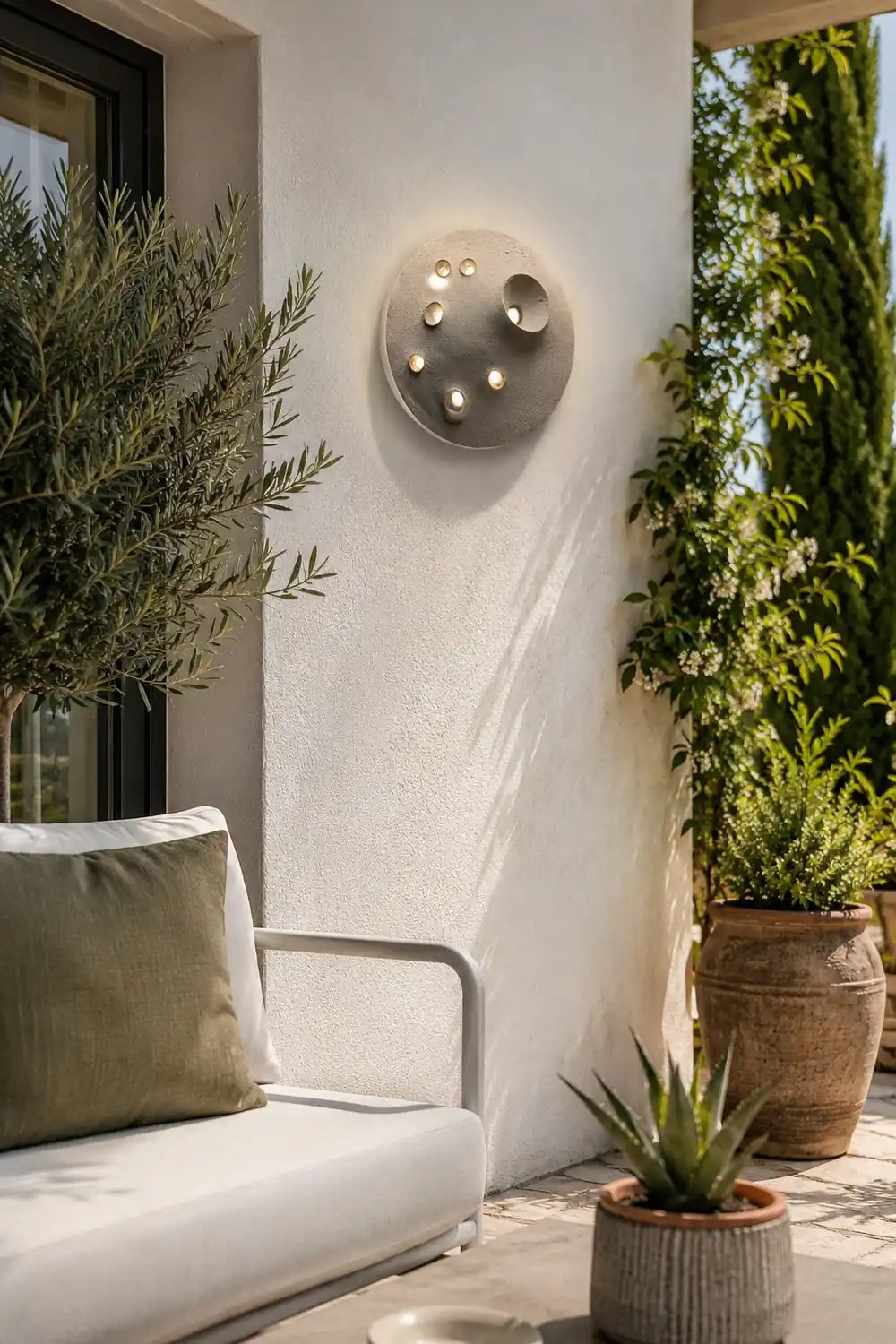 Round Creative Cement Lunar Crater Waterproof LED Outdoor Wall Lamp - Lumpaz