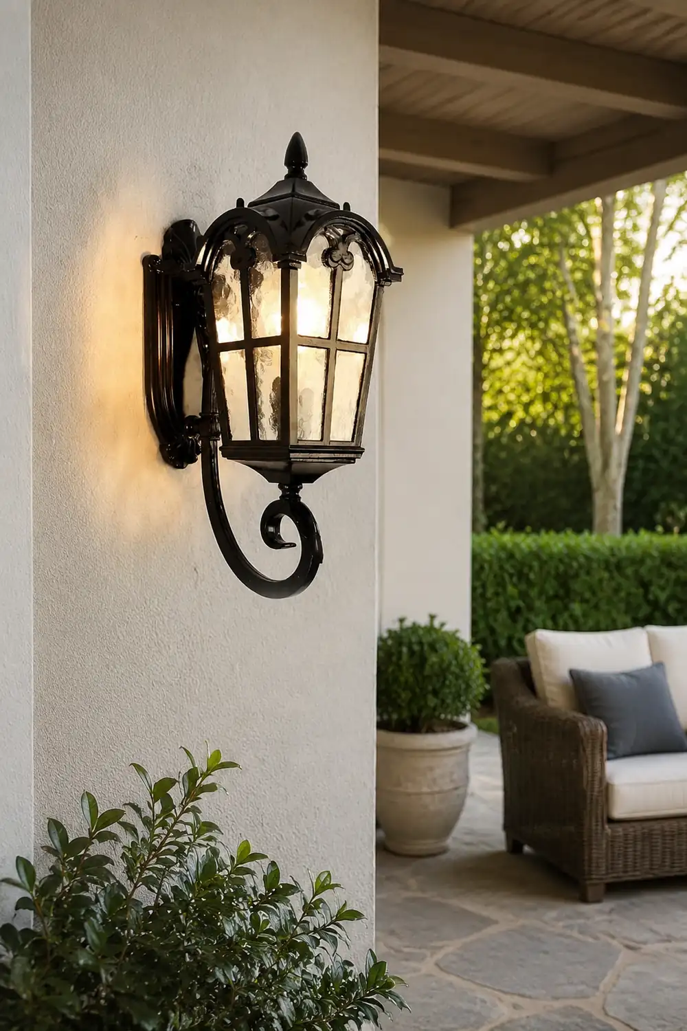 Waterproof Vintage Lantern Shaped Black Retro Outdoor Plug in Wall Lamp - Lumpaz