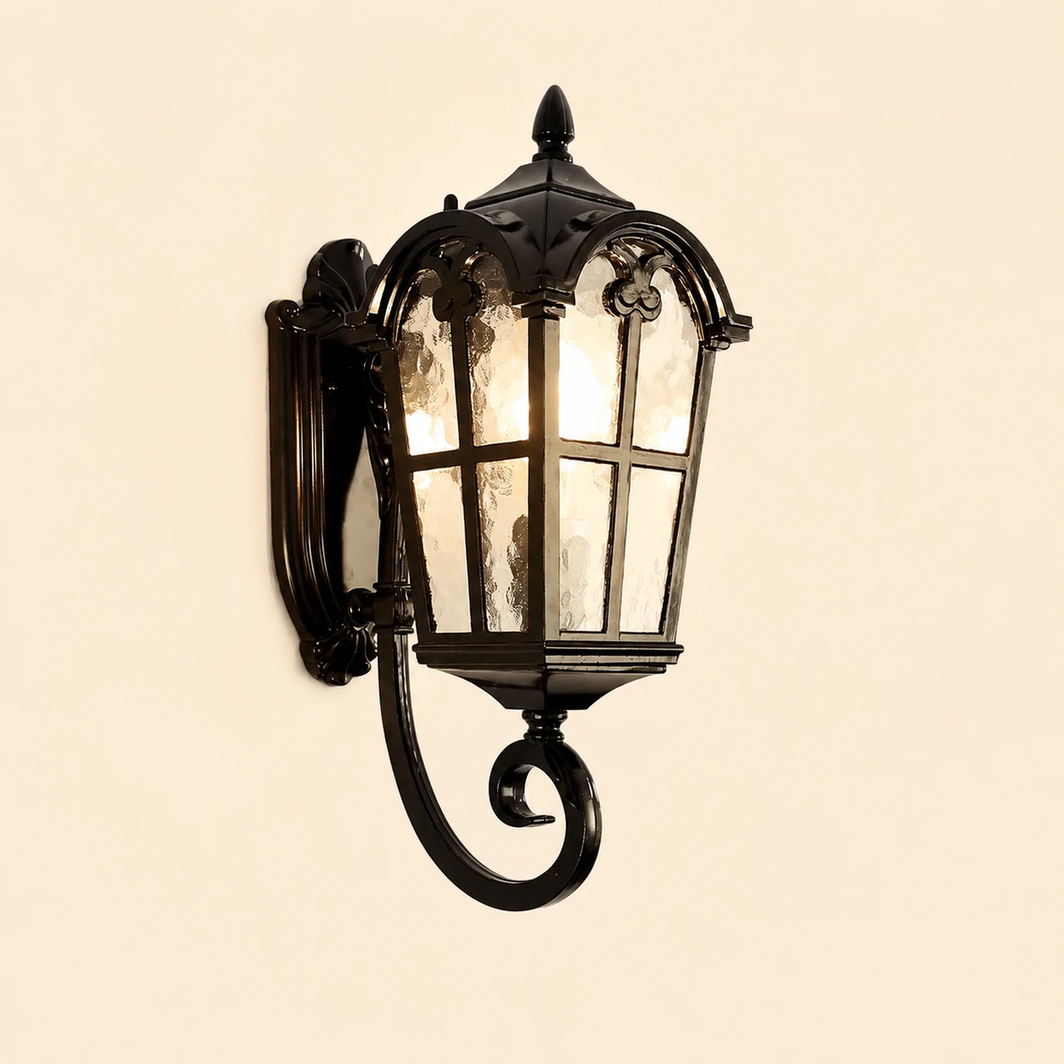 Waterproof Vintage Lantern Shaped Black Retro Outdoor Plug in Wall Lamp - Lumpaz