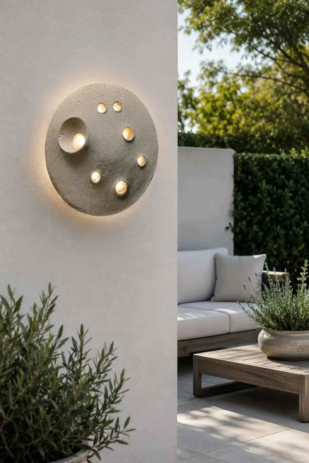 Round Creative Cement Lunar Crater Waterproof LED Outdoor Wall Lamp - Lumpaz
