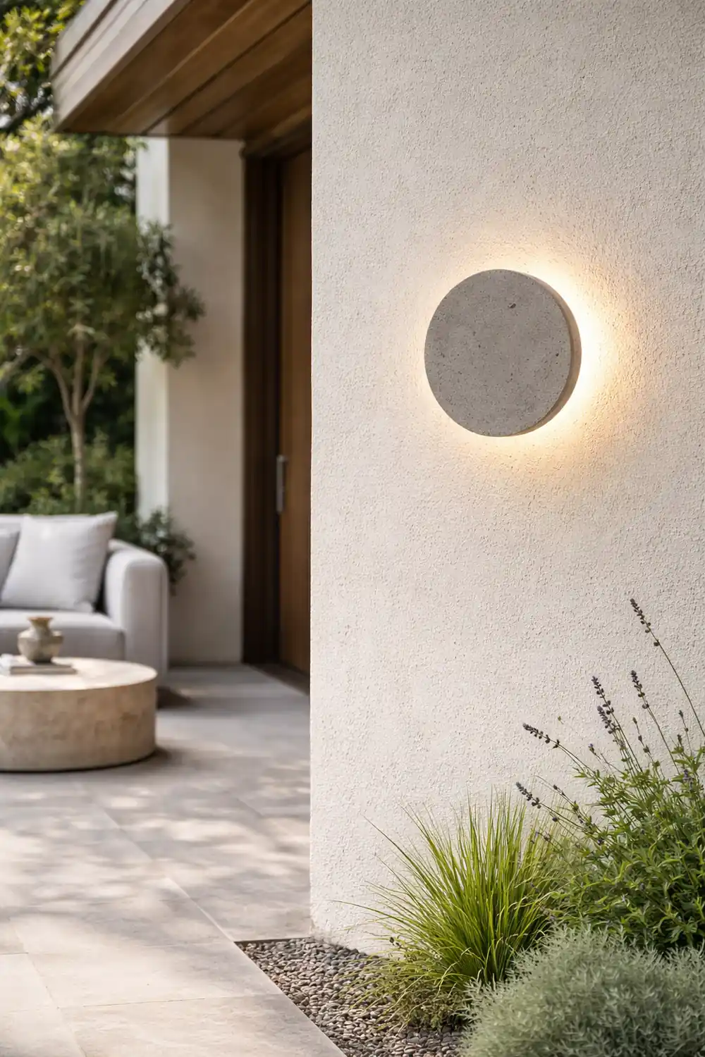 Round Concrete LED Waterproof Gray Modern Outdoor Wall Lights Porch Lights - Lumpaz