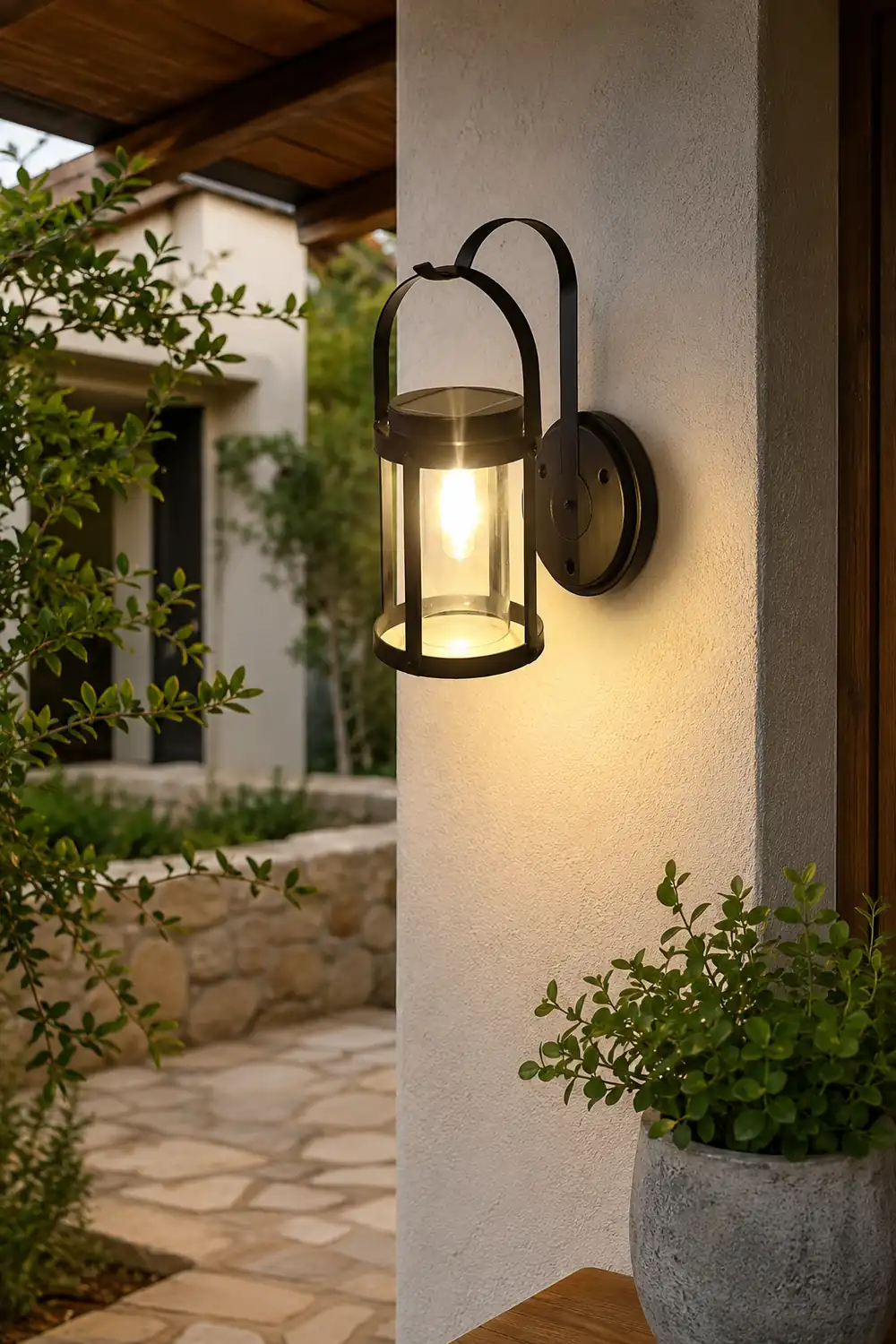 Portable Lantern Shaped LED Waterproof Modern Solar Plug in Wall Sconce Lighting - Lumpaz