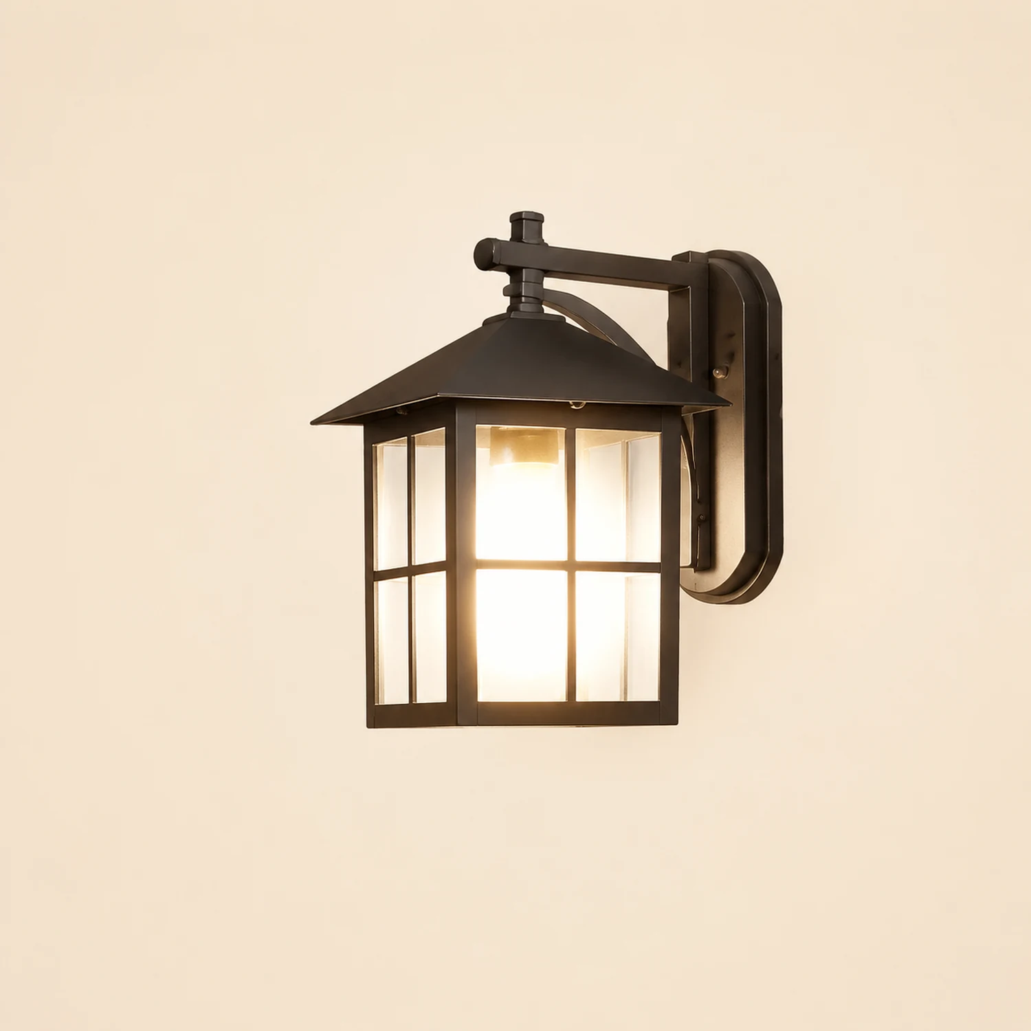 Antique Lantern Shaped Glass Waterproof Black Modern Wall Sconce Lighting - Lumpaz