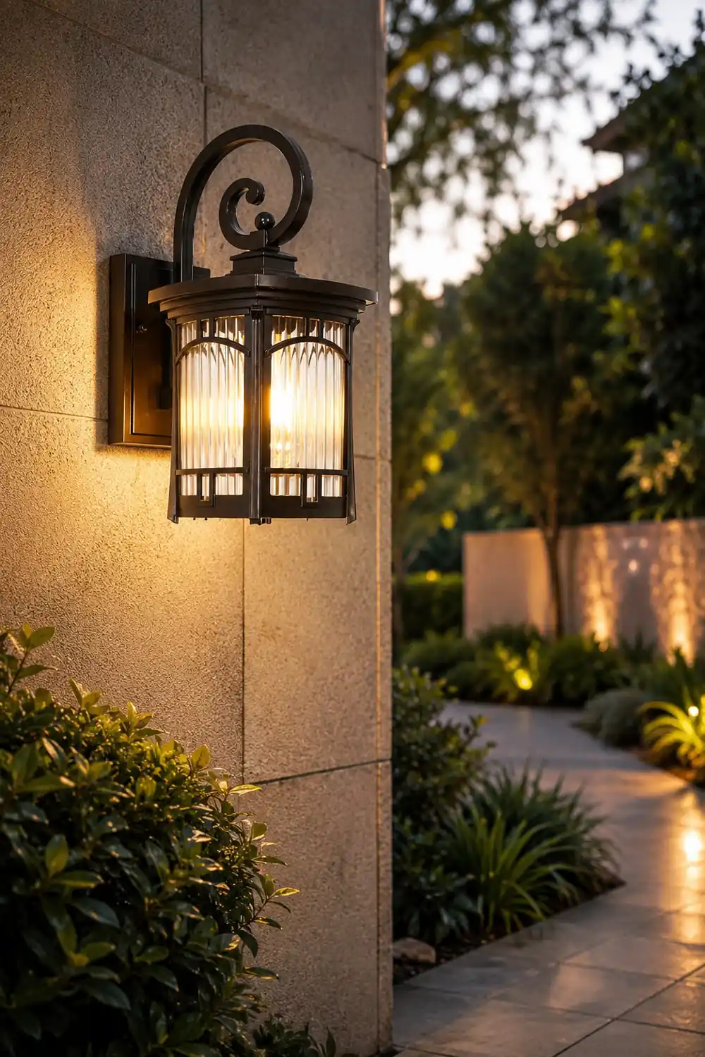 Vintage Striped Glass Shade Waterproof Modern Outdoor Wall Lights - Lumpaz