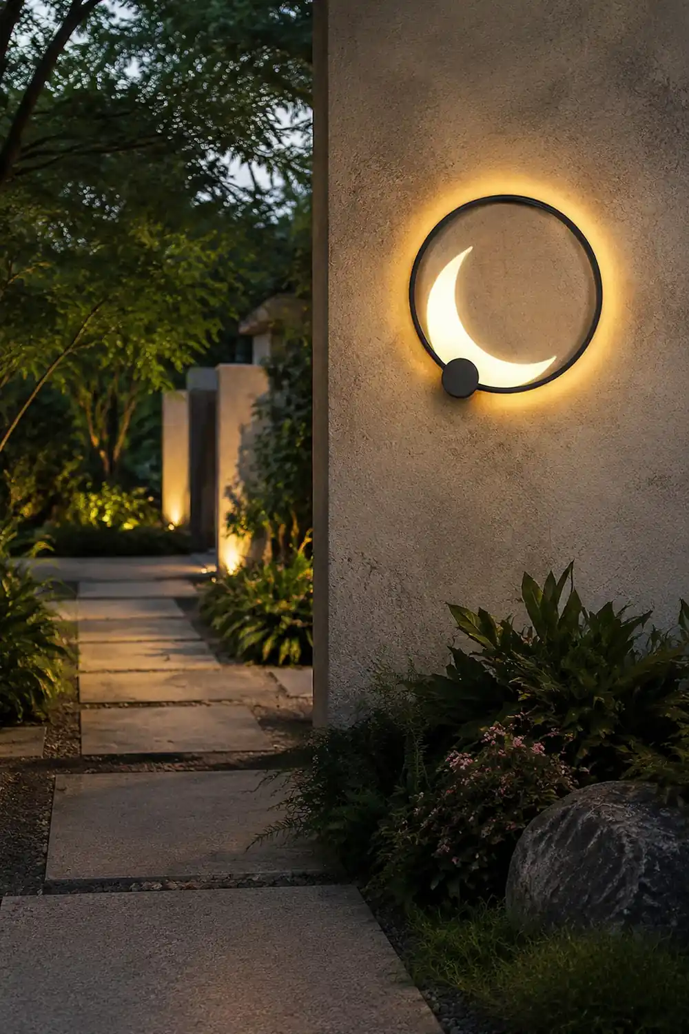 Round Moon Waterproof Black LED Wall Sconce Lighting Outdoor Wall Lamp - Lumpaz
