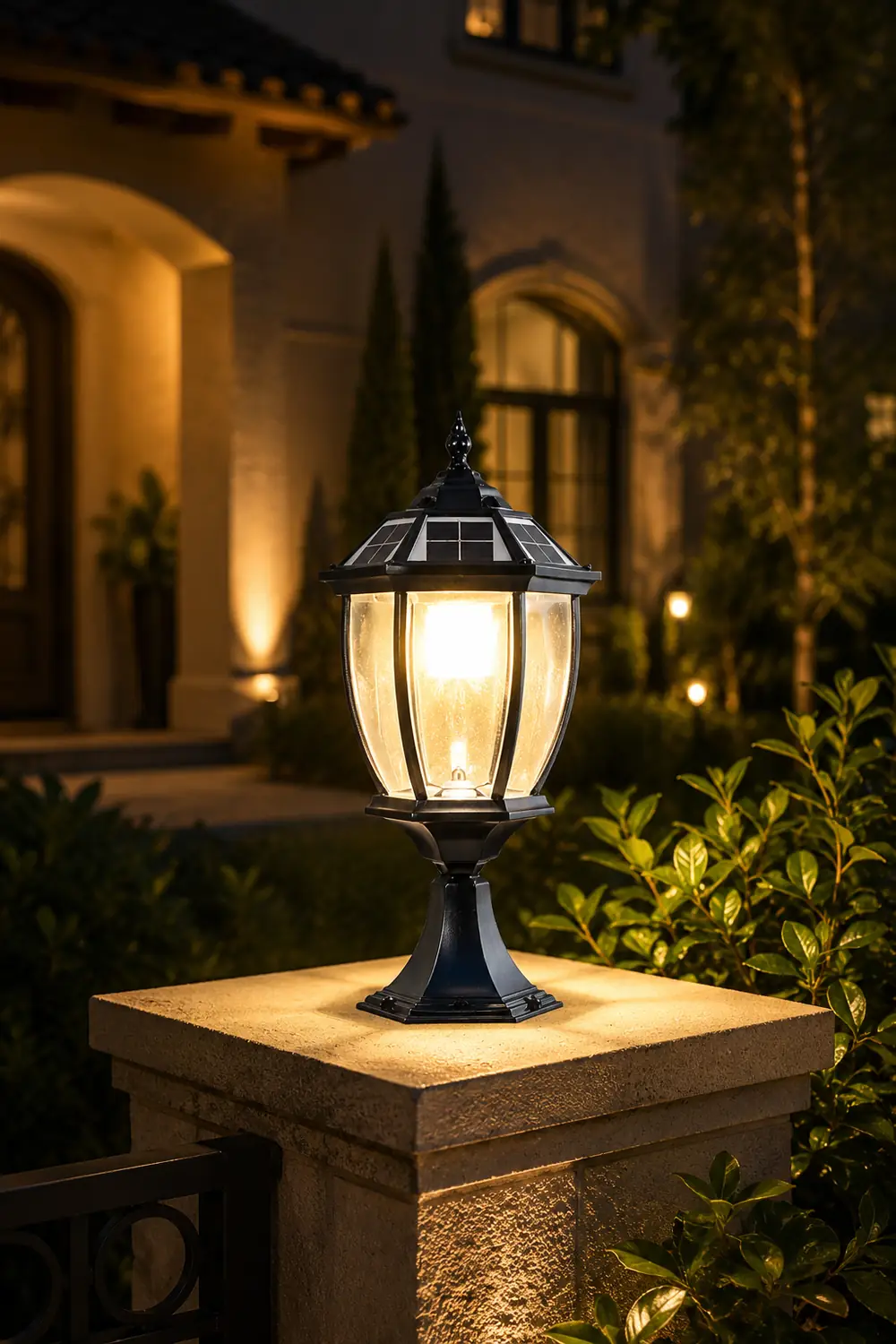 Led Waterproof Black Vintage Outdoor Solar Fence Post Lights with Remote - Lumpaz