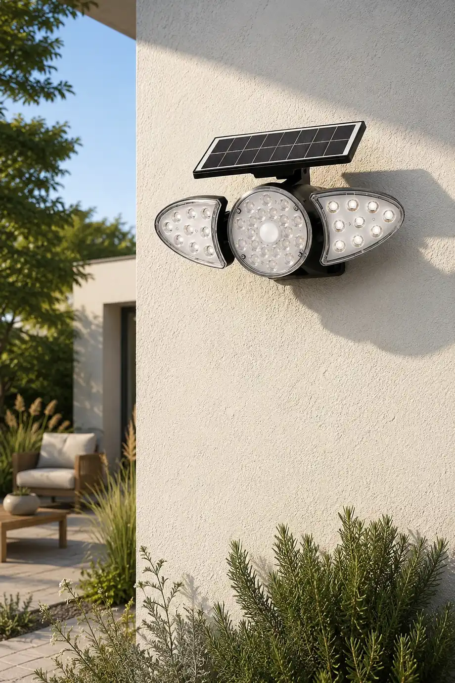 Solar Motion Security Light 3-Head Outdoor LED Wall Fixture with Motion Sensor - Lumpaz
