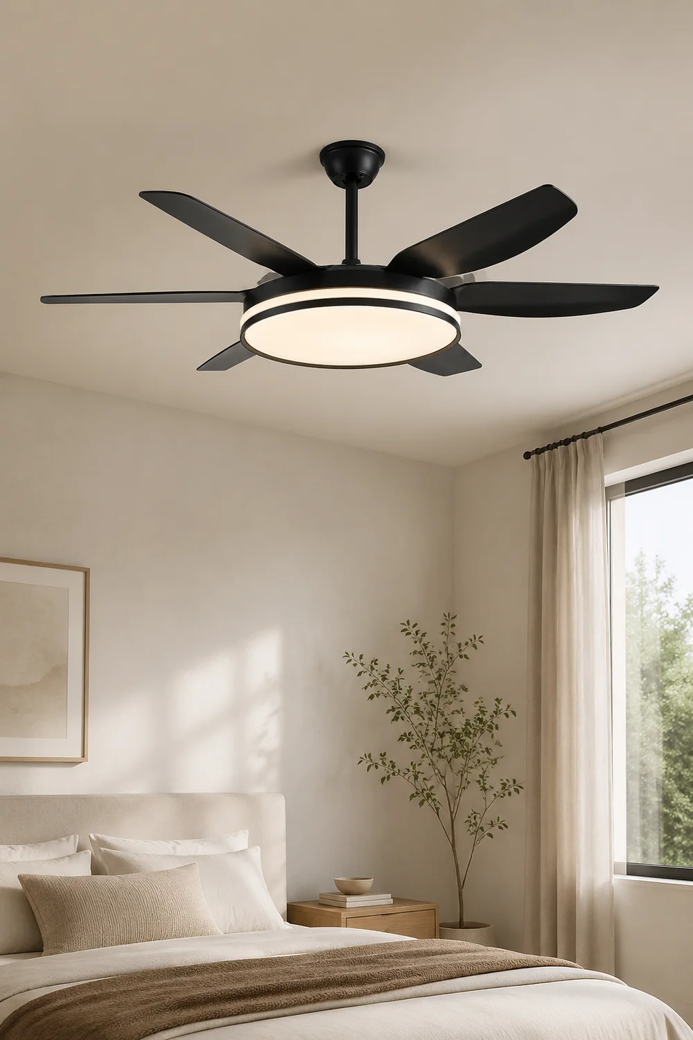 Haydn 6-Blade DC Ceiling Fan with Light, Black & White, 51'' - Lumpaz