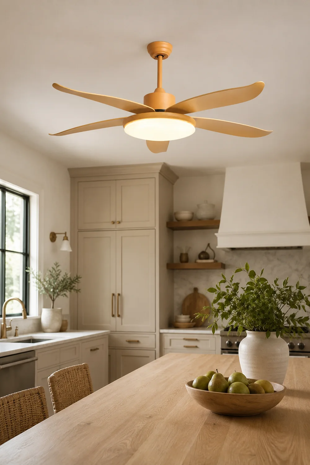 Haydn 5-Blade DC Ceiling Fan with Light, Wood Color, Summer, 40''/47'' - Lumpaz