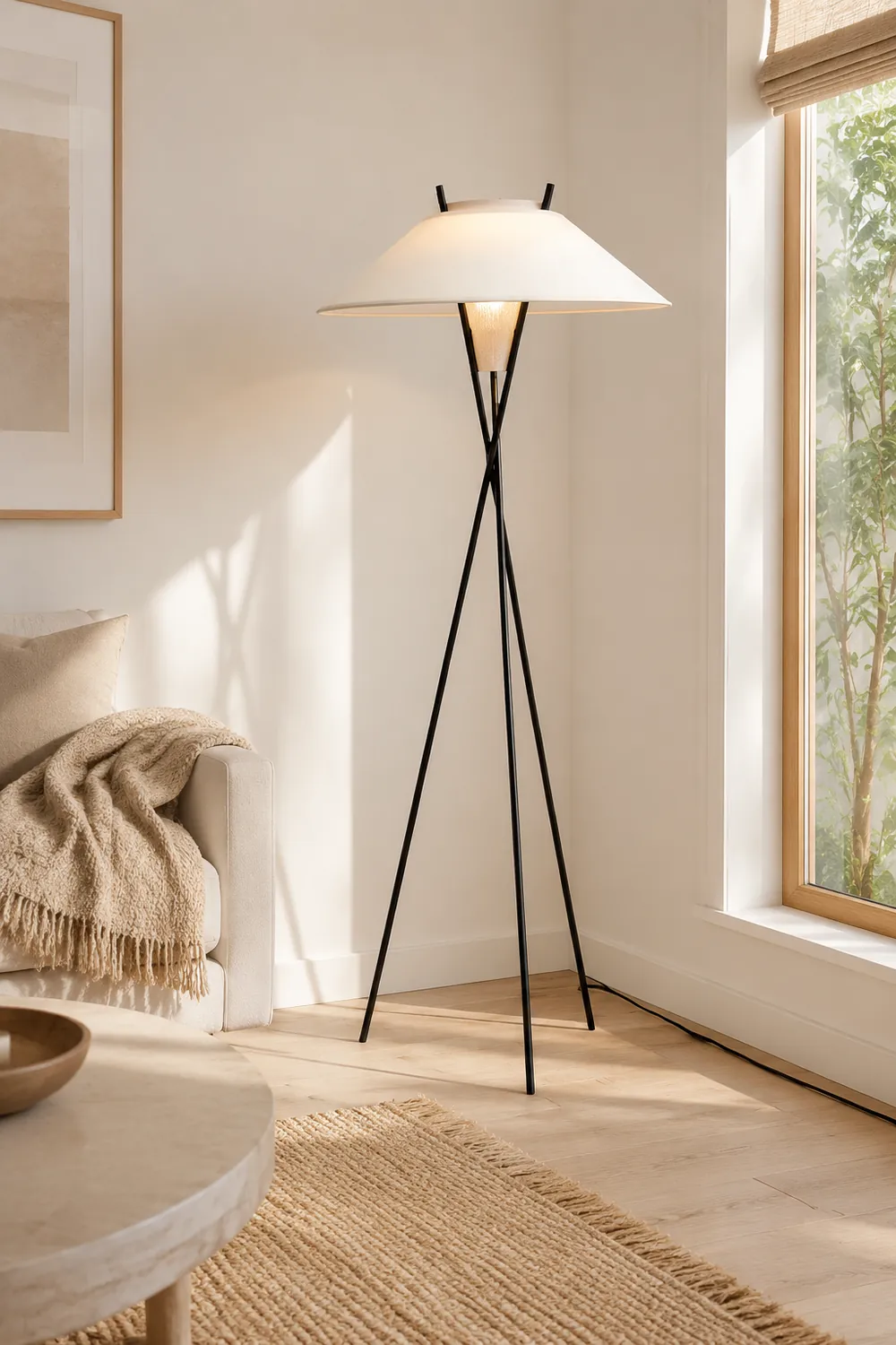 Carins Modern Tripod Metal/Fabric Floor Lamp, White - Lumpaz