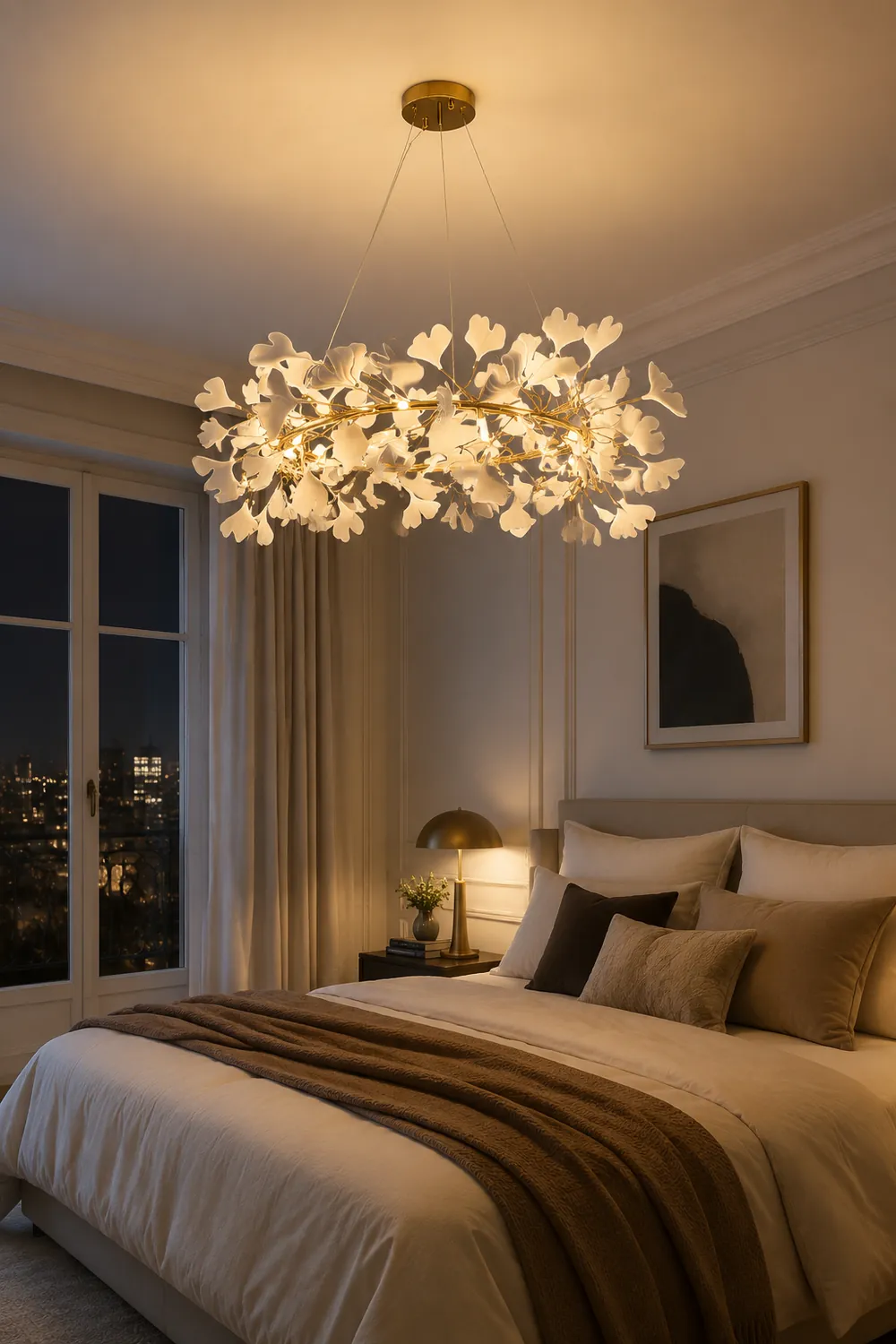 Ophelia GinkLuxe Modern Golden LED Chandelier, Metal & Ceramic - Lumpaz