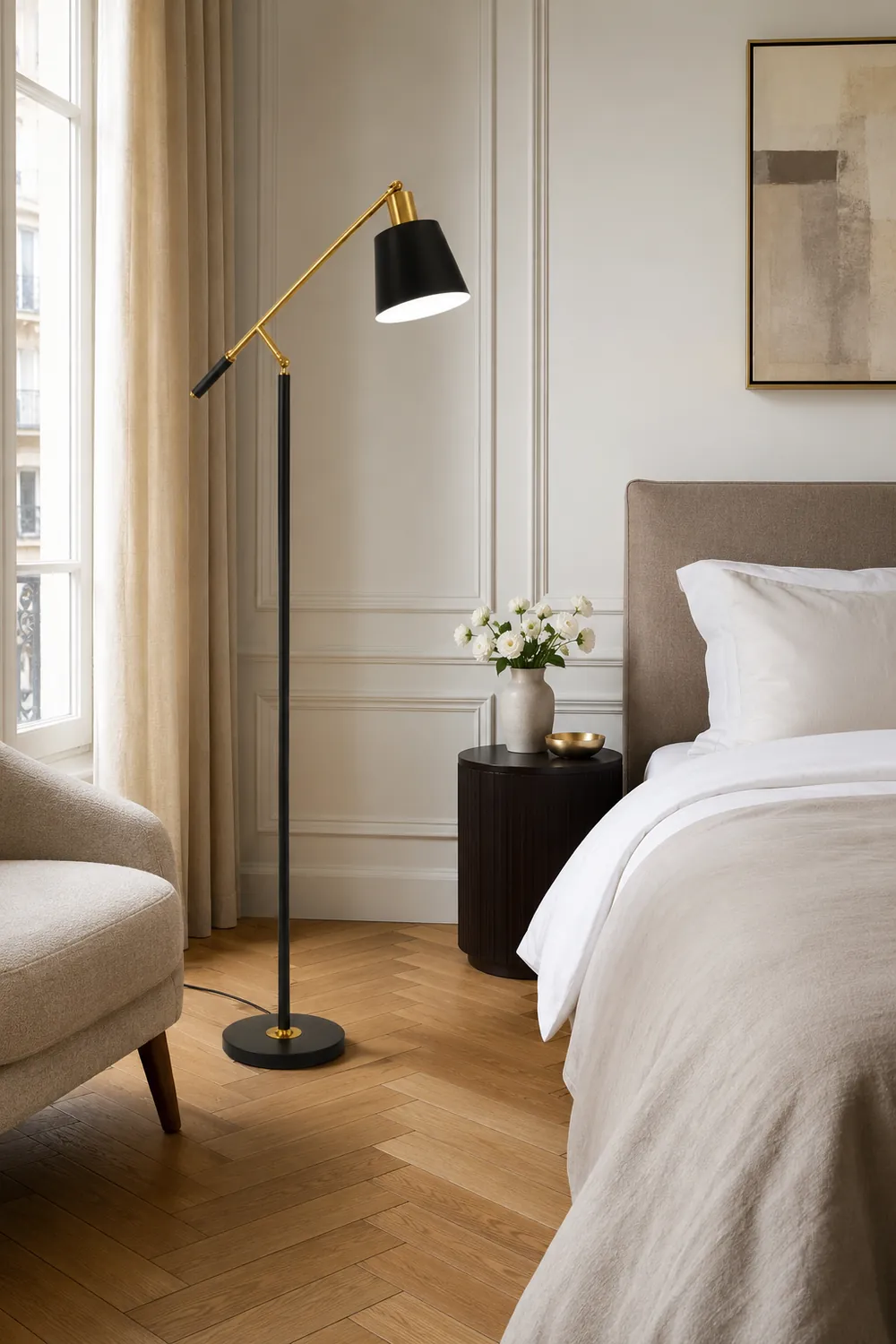 Salgado Modern Balance Arm Black Floor Lamp, Black - Lumpaz