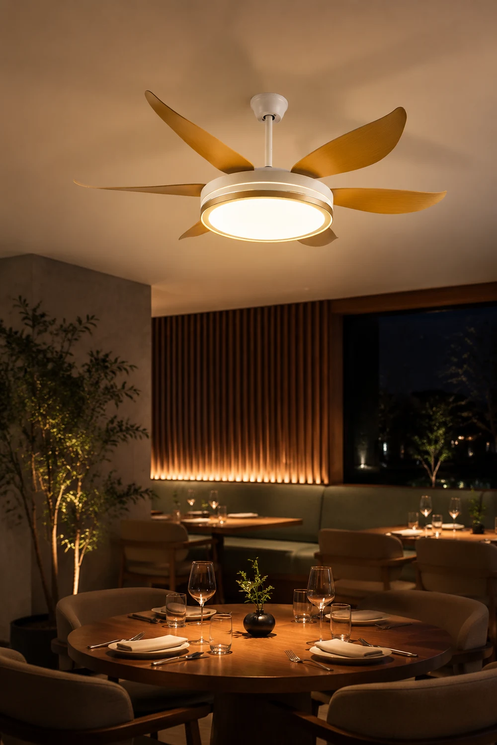 Haydn 6-Blade DC Ceiling Fan with Light, Golden & White, 51''/60'' - Lumpaz