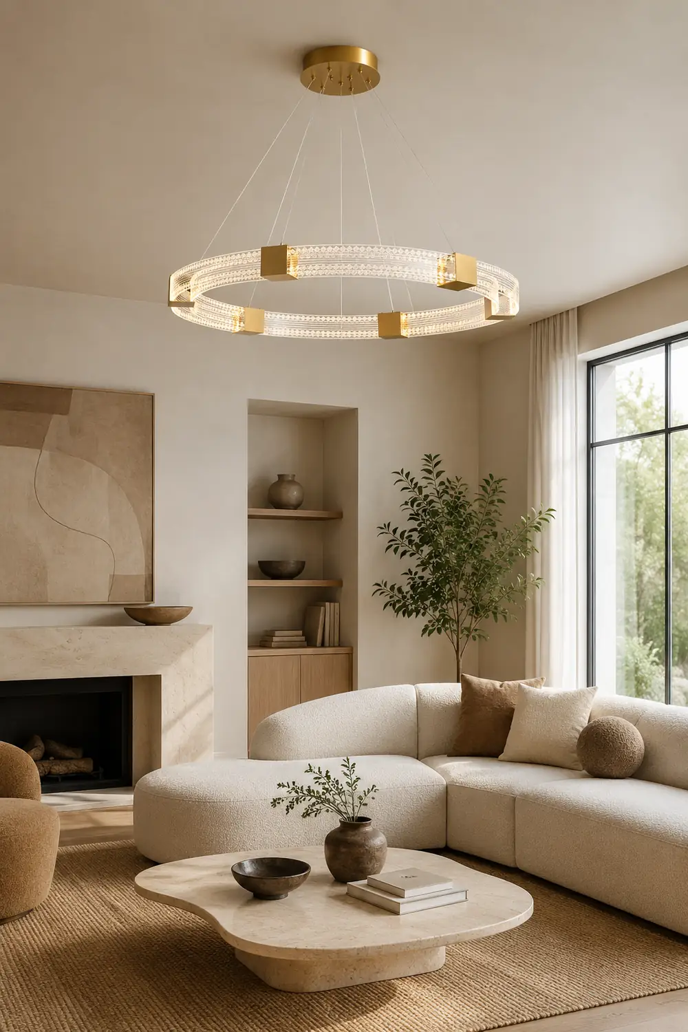Evette Modern Round/Oval Acrylic/Metal Pendant Light, Gold - Lumpaz