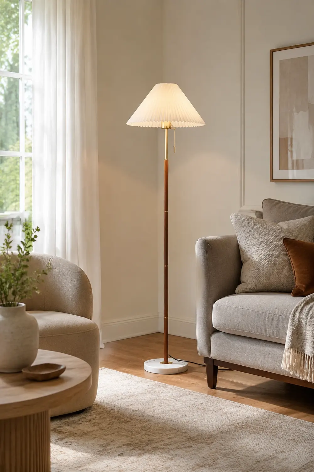 Ozawa Modern Pleated Metal Fabric Floor Lamp - Lumpaz