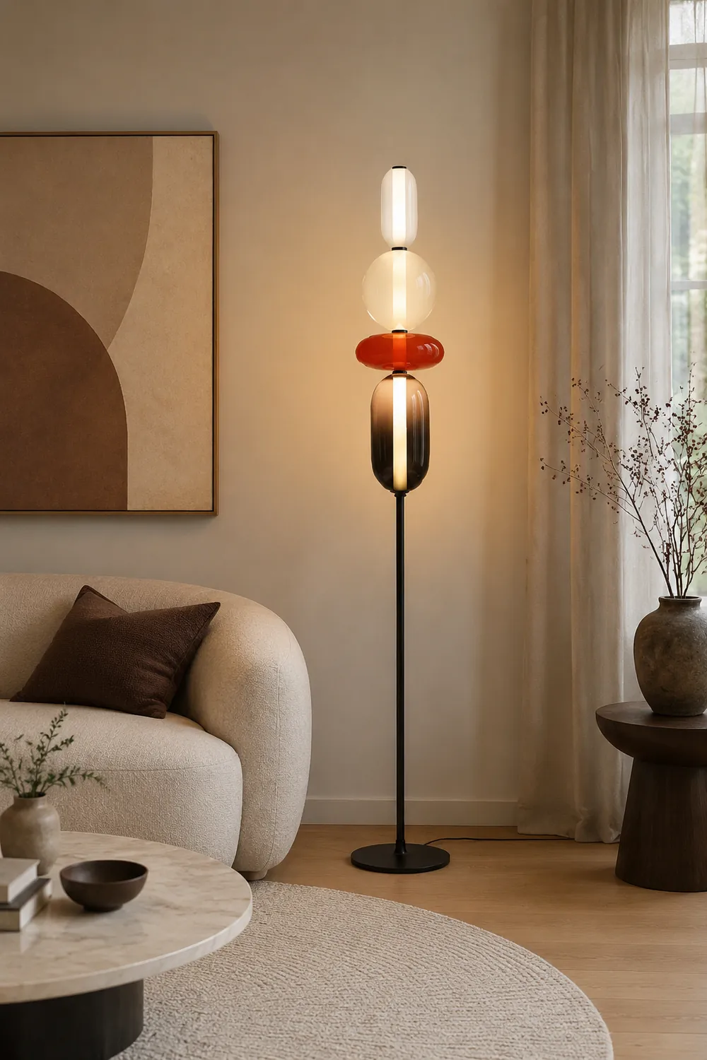 Morandi Modern Creative Man Metal/Glass Floor lamp, White/Black/Red - Lumpaz