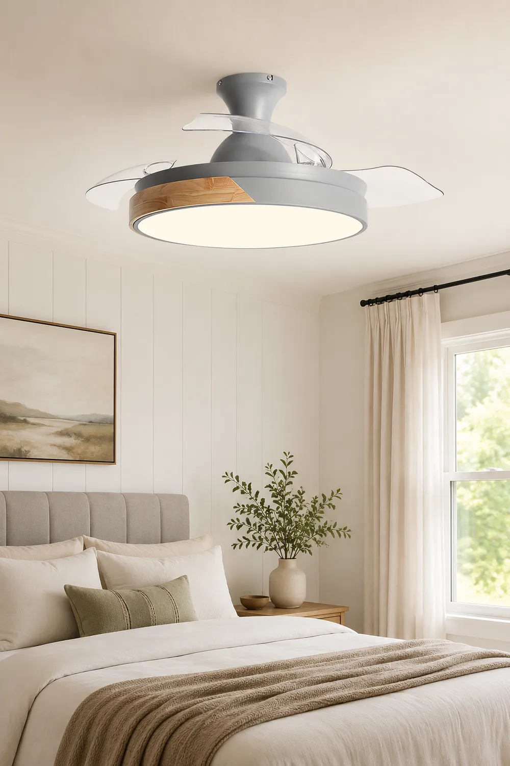Morandi Invisible Blades Ceiling Fan With Light, 5 Color, L 35.4"/39.3" - Lumpaz