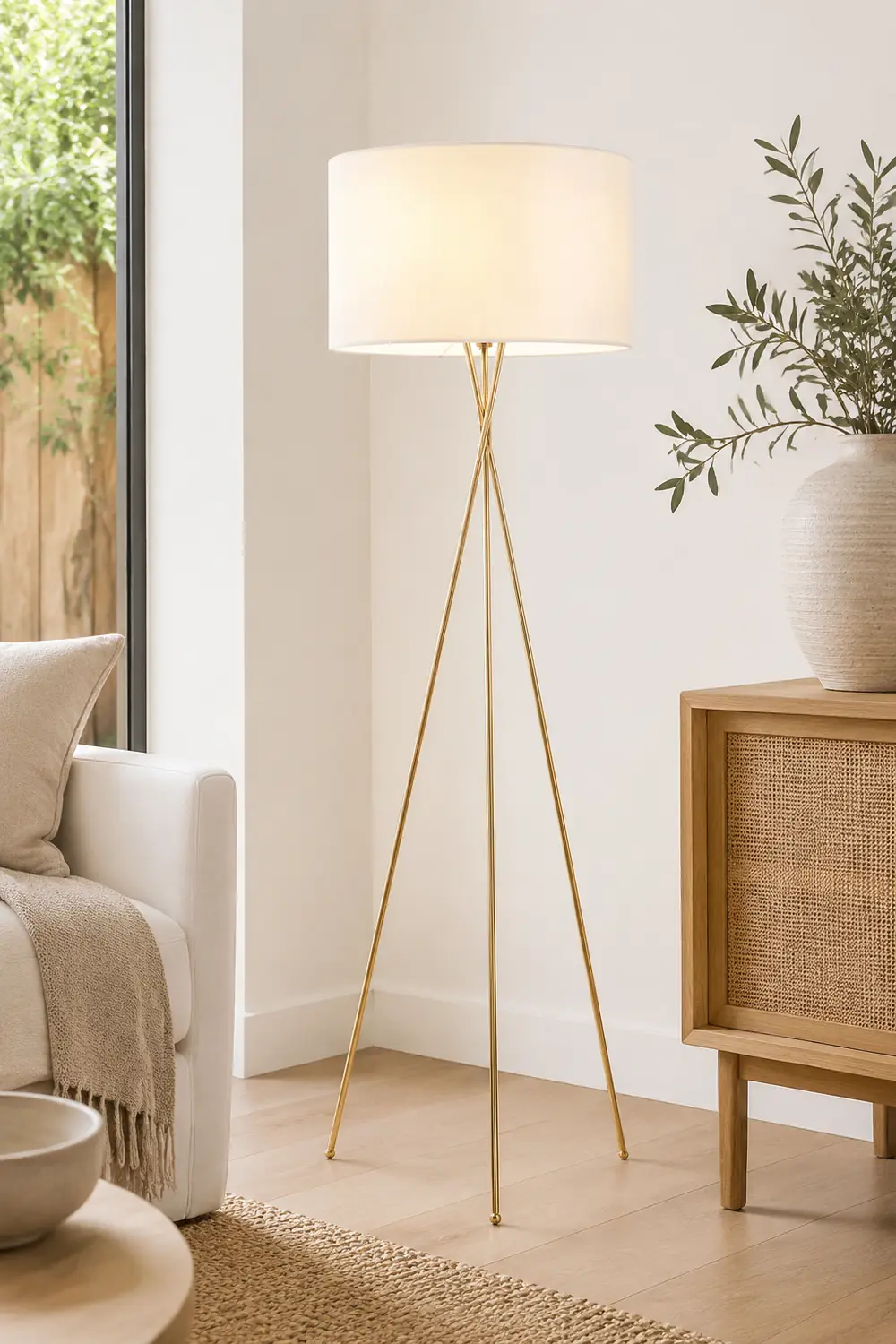 Baines Modern Tripod Floor & Table Lamp, Fabric - Lumpaz