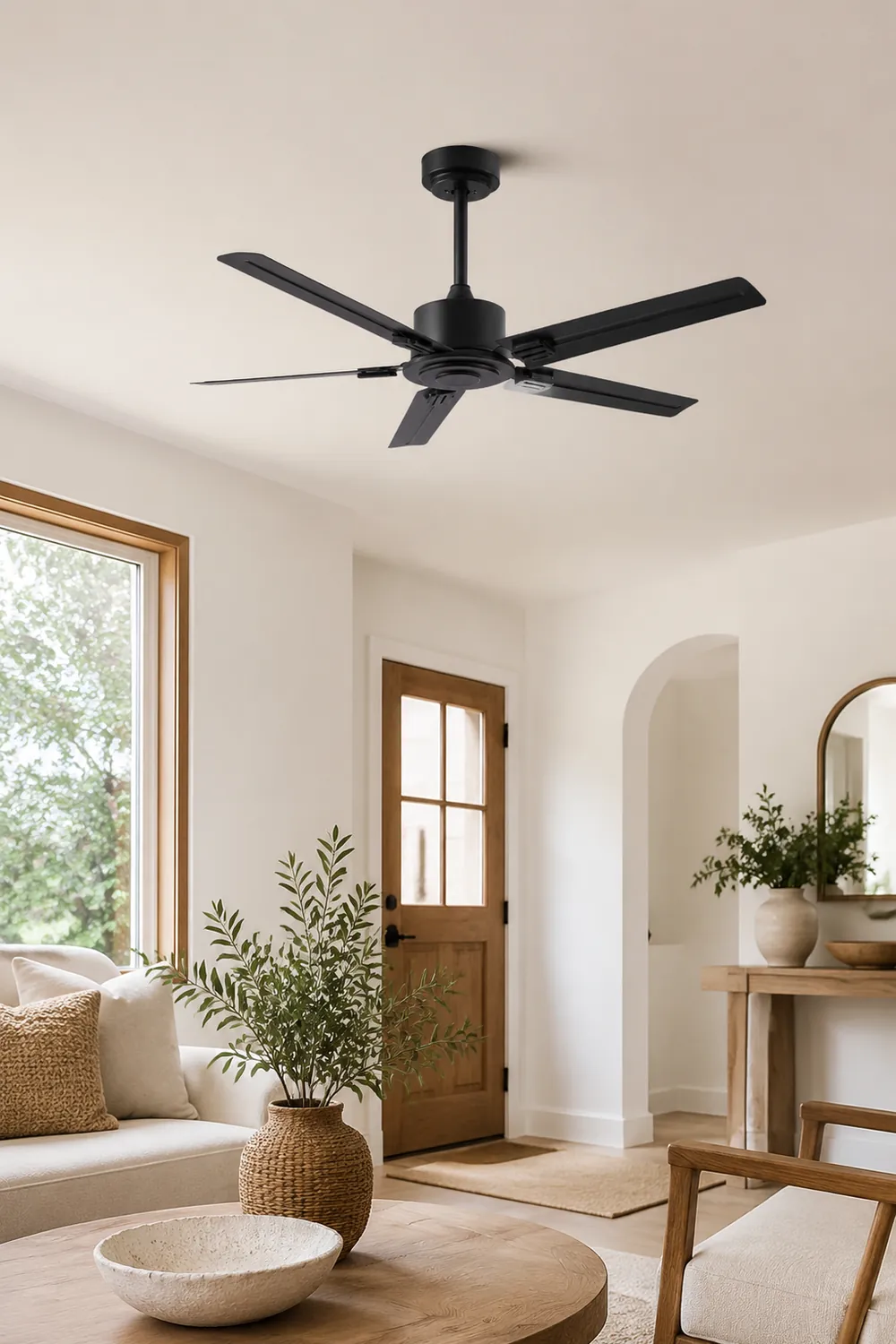 Alessio 5-Blade Industrial Black DC Ceiling Fan, Metal, 42'' - Lumpaz