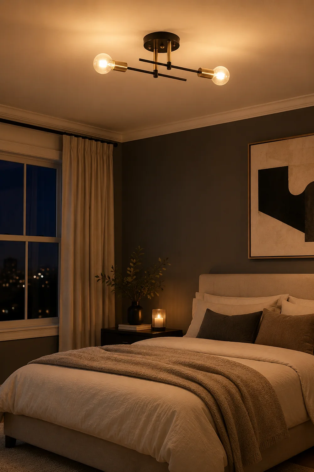 Valentina Flush Mount Ceiling Light Globe Modern, Metal/Glass, Balck, Dining Room - Lumpaz