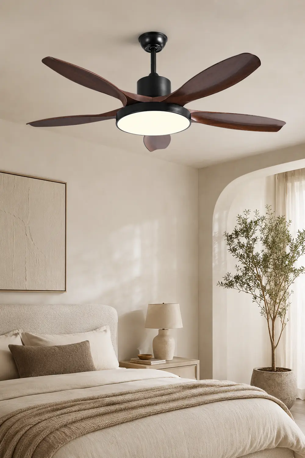 Ozawa Basic White & Black 5-Blade DC Ceiling Fan with Light, Wooden, 51'' - Lumpaz