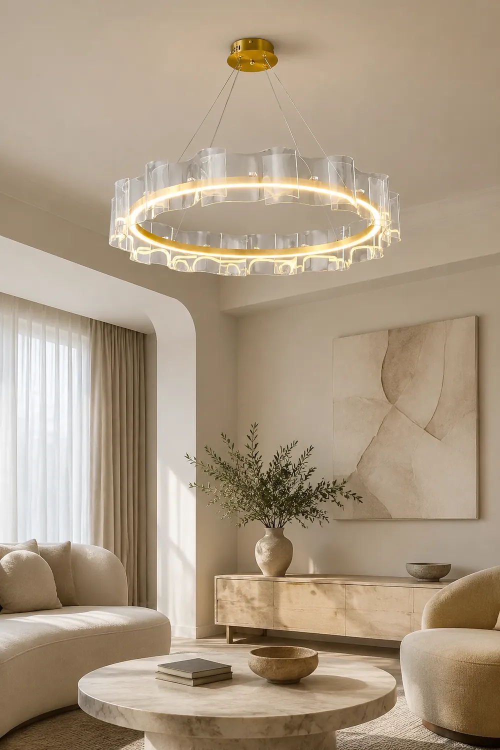Evette Creative Ring Metal/Arcylic Pendant Light, Gold - Lumpaz
