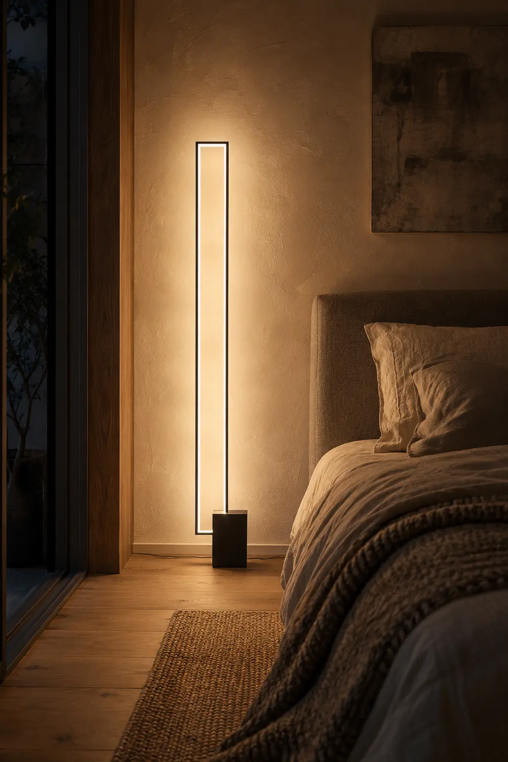 Edge Modern Minimalist Rectangular Metal Floor Lamp, Black - Lumpaz