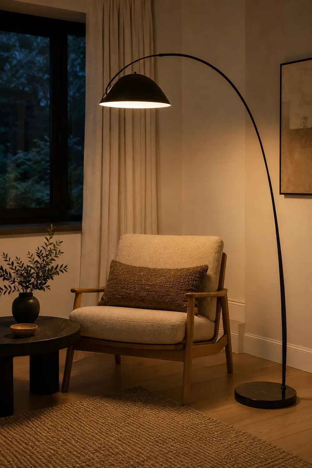 Avi Modrn Fishing Rod Metal Floor Lamp, Black - Lumpaz