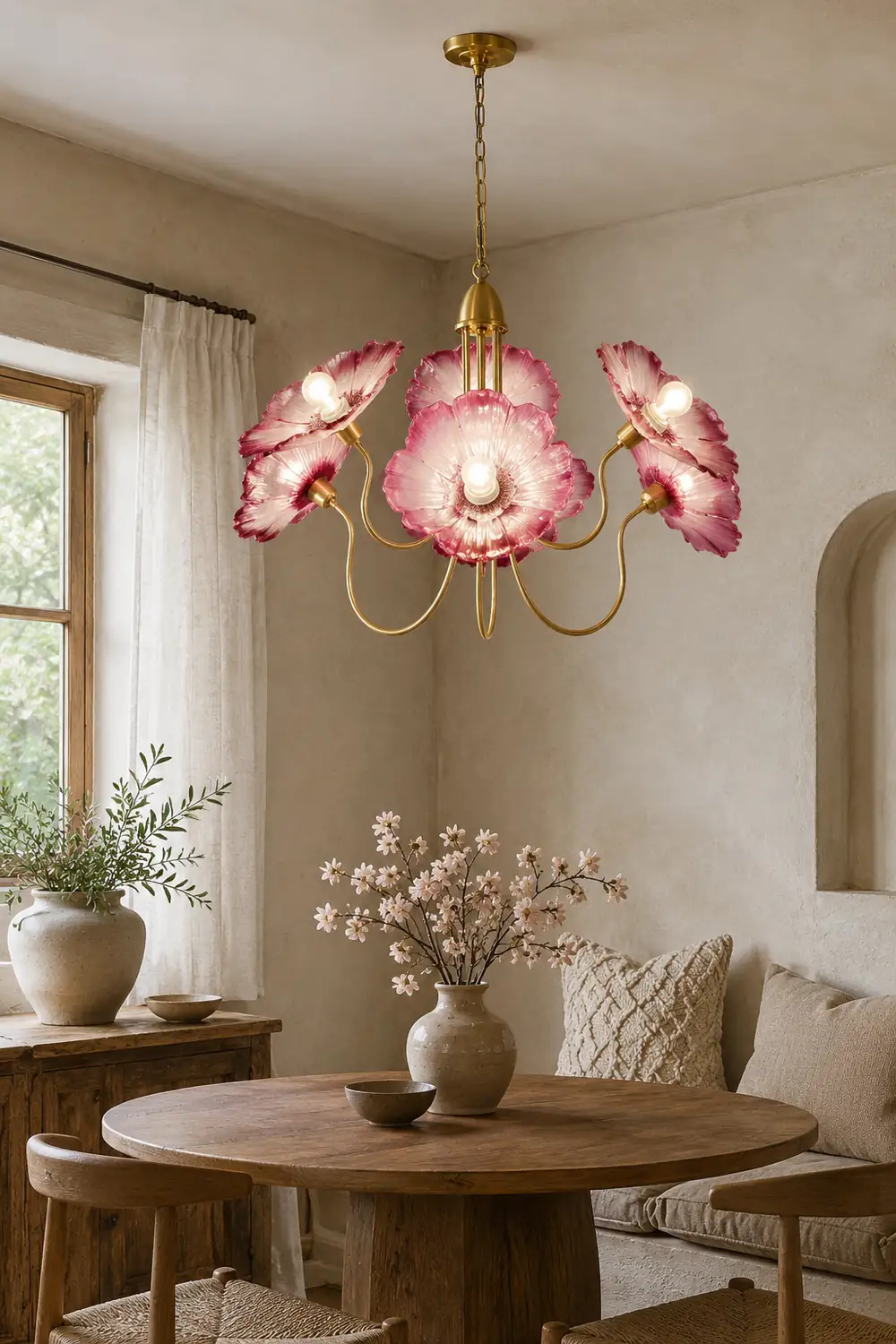 Bella Modern Flower Art Deco Metal/Glass Chandelier Pink Bedroom - Lumpaz
