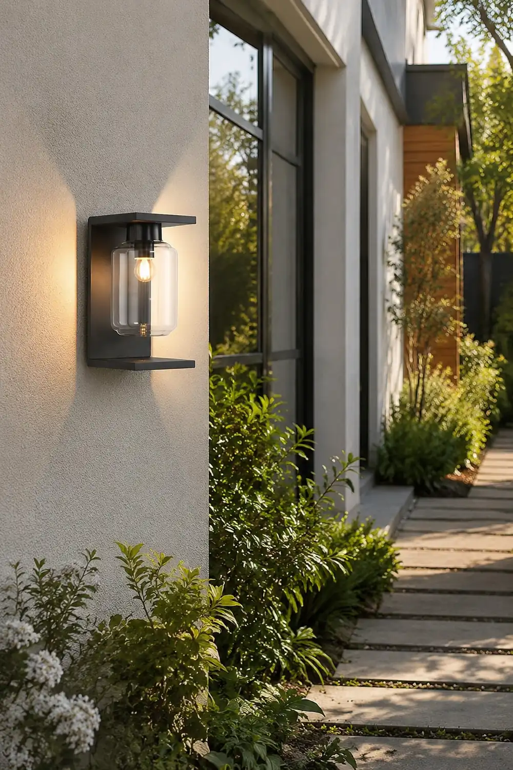 Outdoor Waterproof LED Glass Black Modern Solar Wall Lights with Remote复制 - Lumpaz