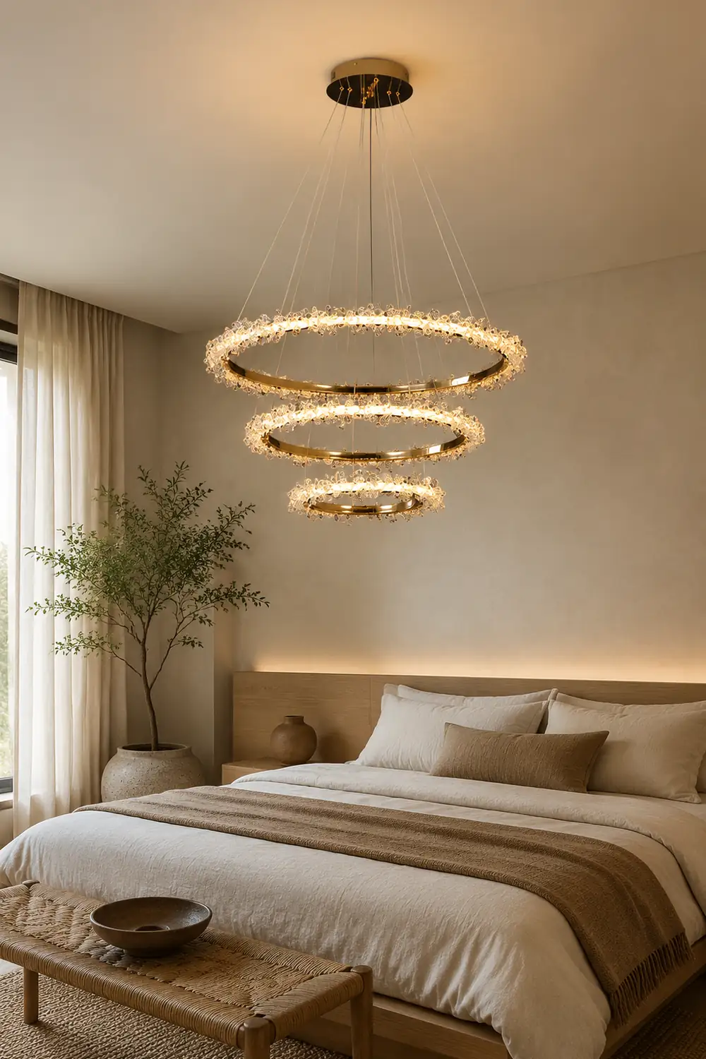 Kristy Pendant Light Ring Luxury, Crystal/Metal, Gold, Bedroom - Lumpaz