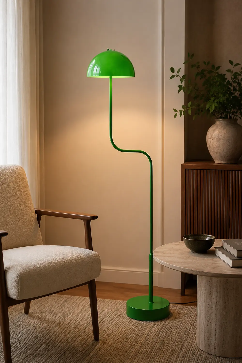 Salgado Floor Lamp Mushroom Middle Ancient, Arc Metal, Green, Dining Room - Lumpaz