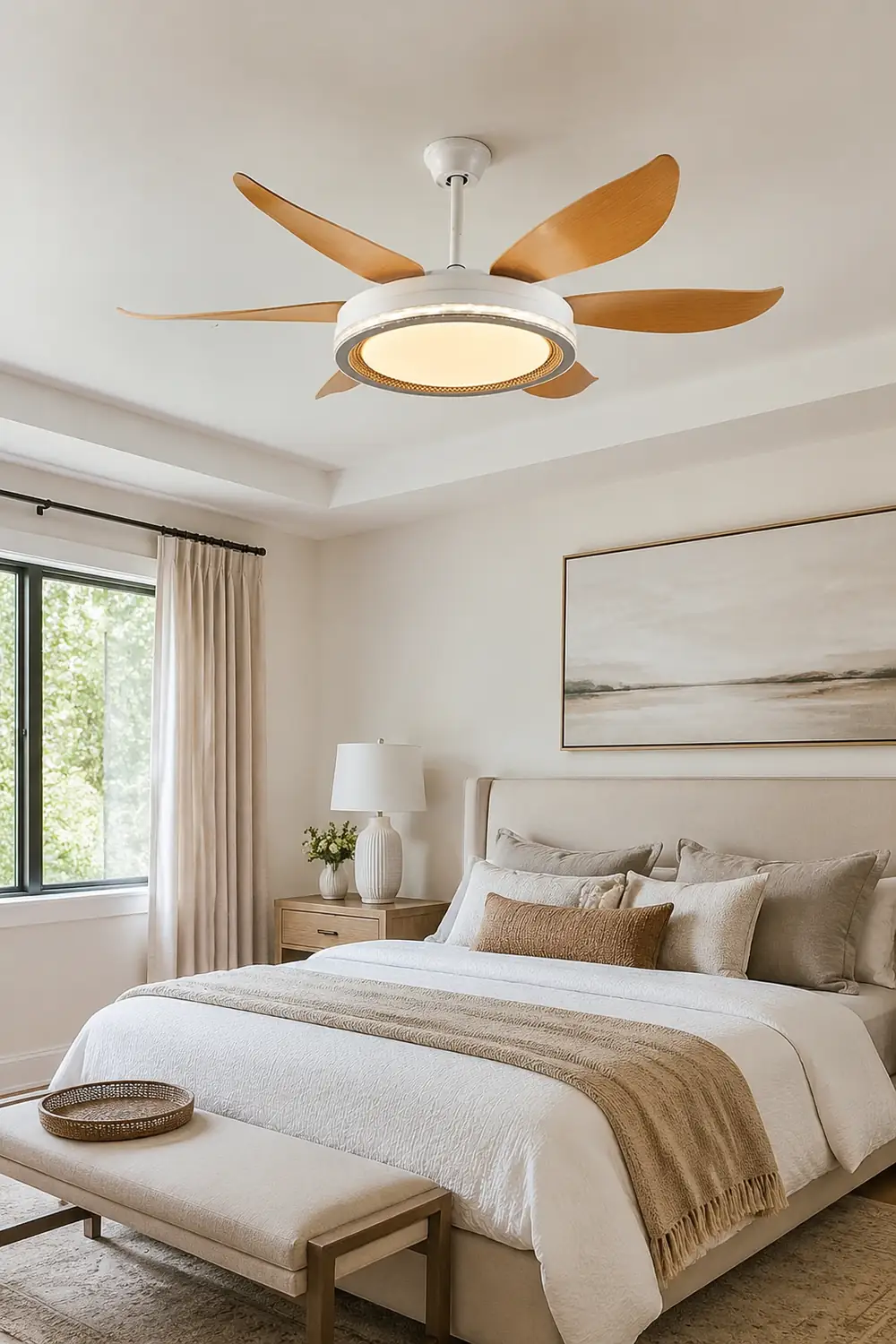 Haydn 6-Blade DC Ceiling Fan with Light, White & Wood - Lumpaz