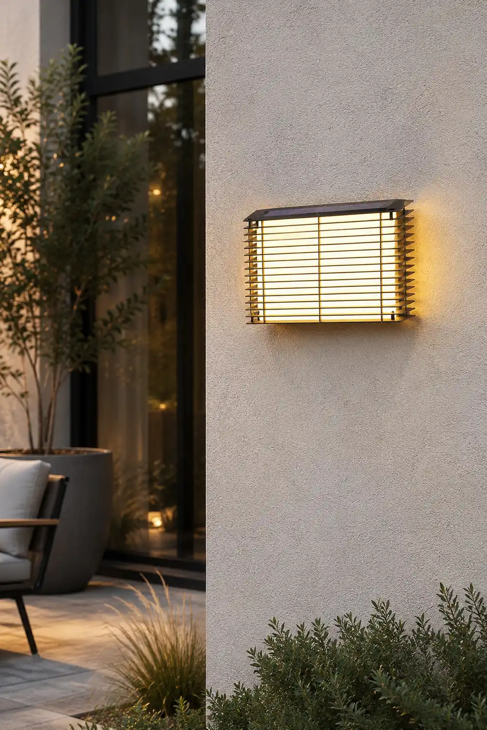 Waterproof Square Grids Stainless Steel Black Modern Solar Wall Lights - Lumpaz